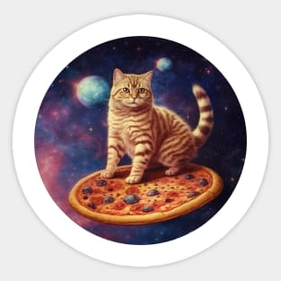 Funny Galaxy Cat In Space Cat Riding Pizza Sticker